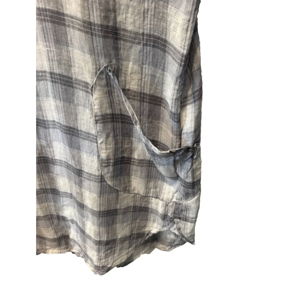 CP Shades 100% Linen Teton Tunic Plaid Check Top Lagenlook Size L NWOT